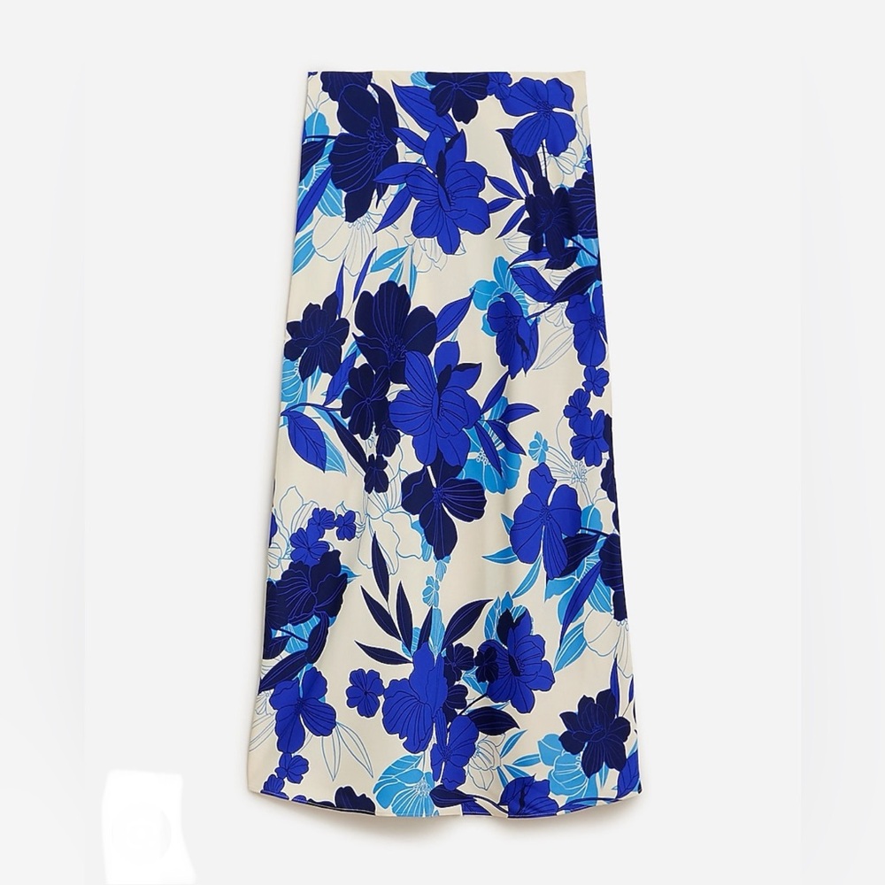 J. Crew Blue Floral Midi Skirt